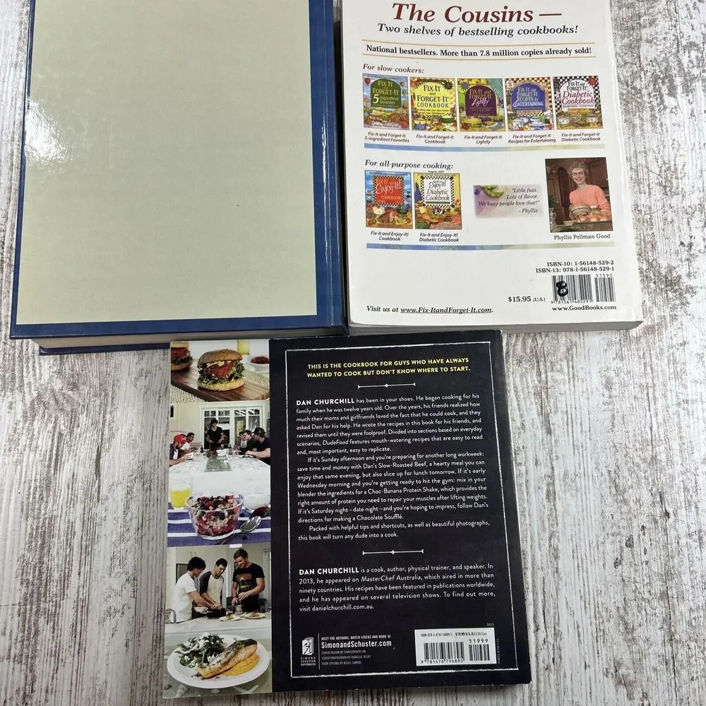 Lot Of 3 Cookbooks-Family Health Cookbook, Fix It And‎ Forget It, Dude Food